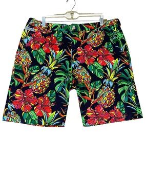 Hudson & Barrow Tropical Pineapple Beach Hawaiian Summer Fun Chino Shorts Sz 36